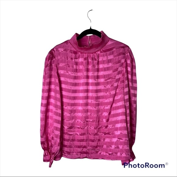 NWT 1. STATE x REVOLVE Pink Striped Mock Neck Balloon Sleeve Top Blouse Size XL - Picture 2 of 6